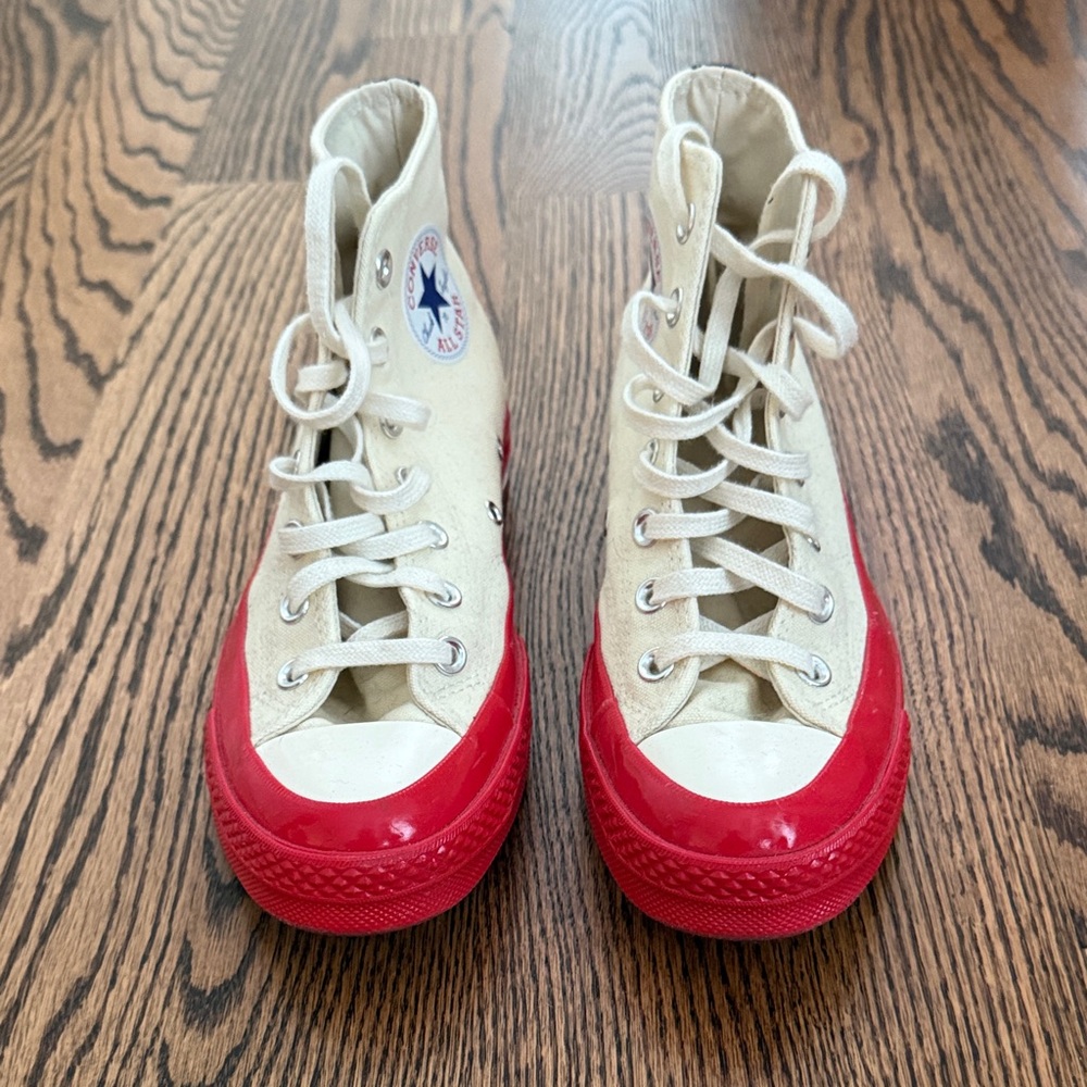 Converse Cream High-Tops with Red Soles